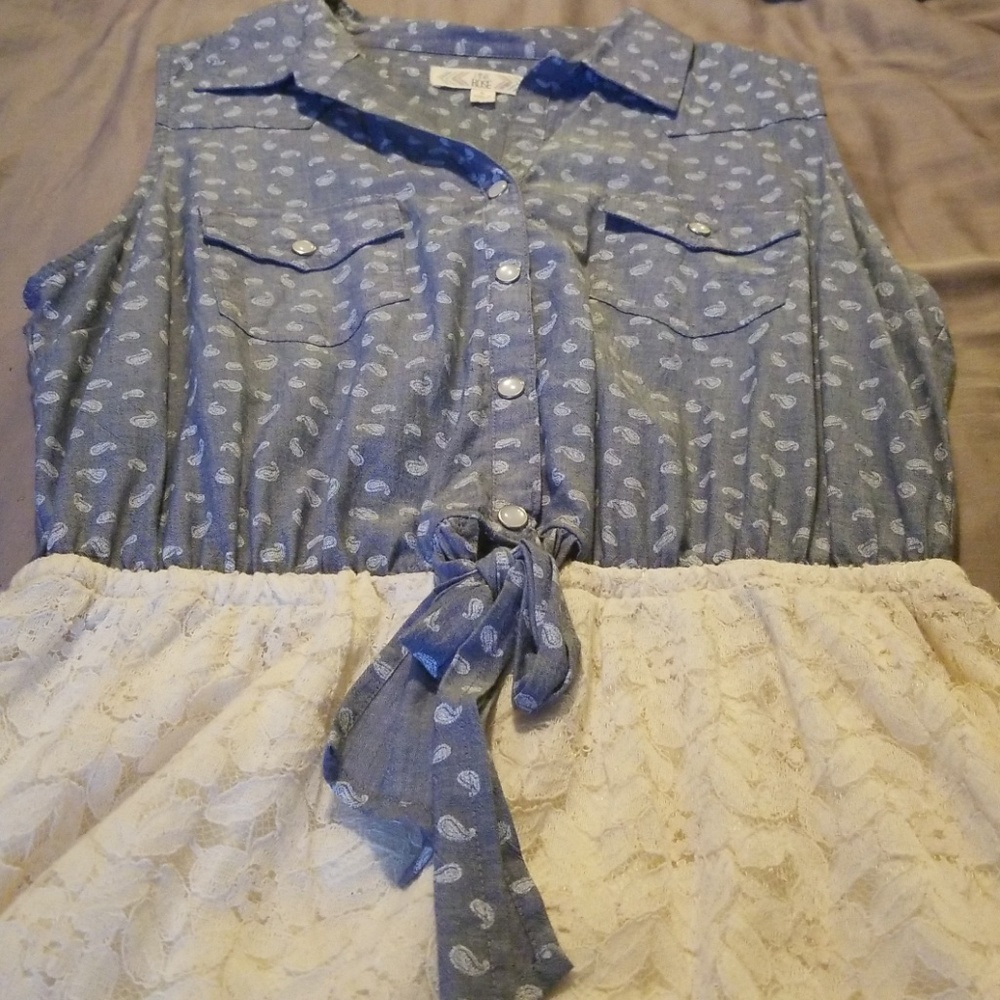 Chambray with paisleys and lace bottom dress.